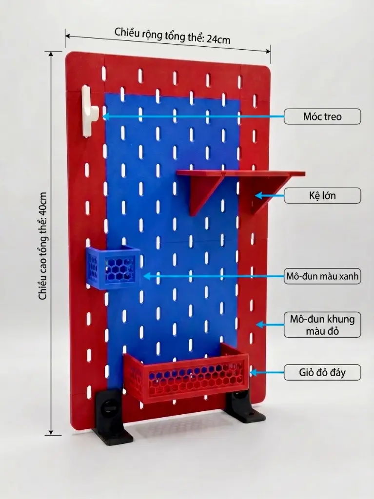 Mô phỏng lắp ráp modular pegboard bằng chốt khóa hoa 4 cánh